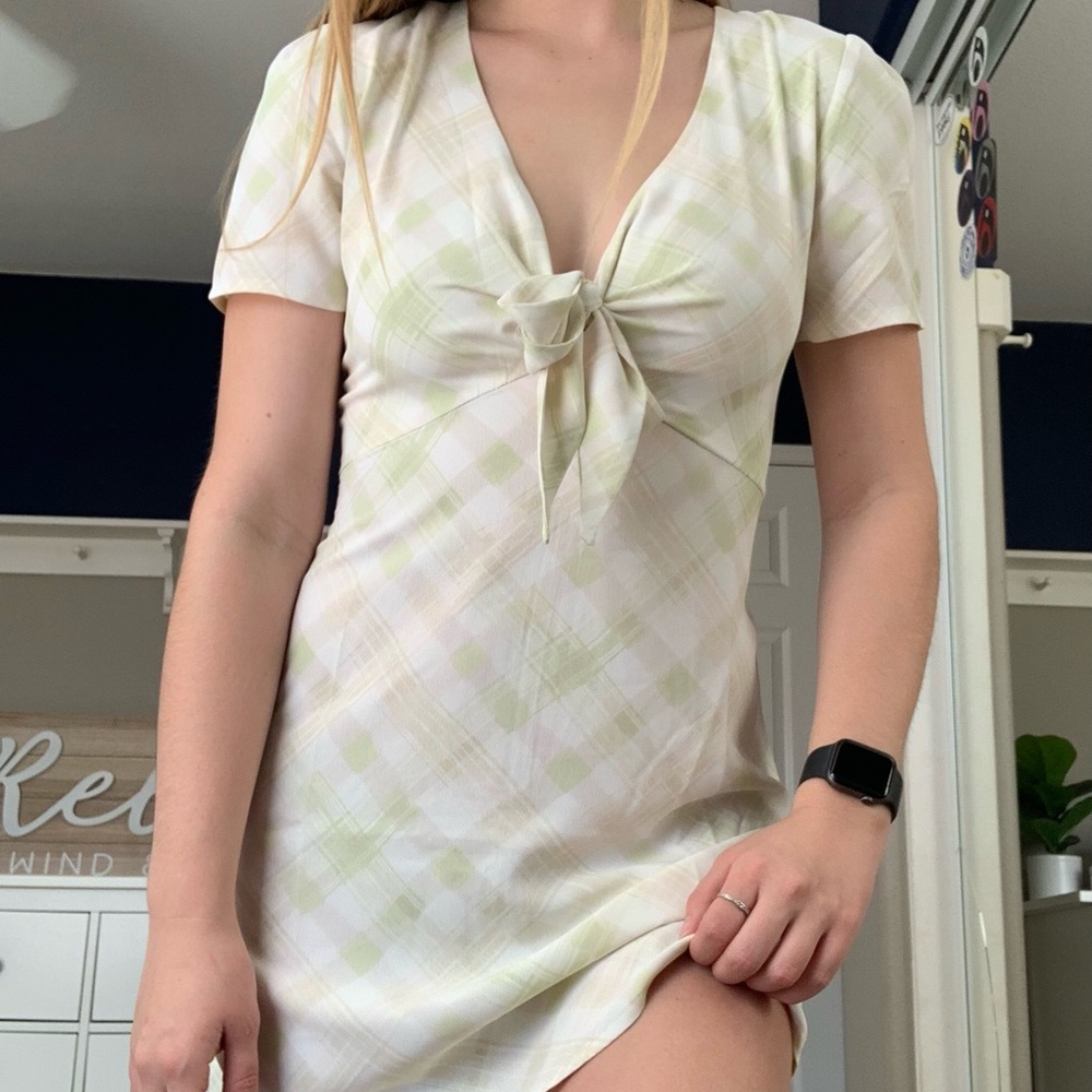 Plaid Tie Loose Fitted Short Sleeve Mini Dress